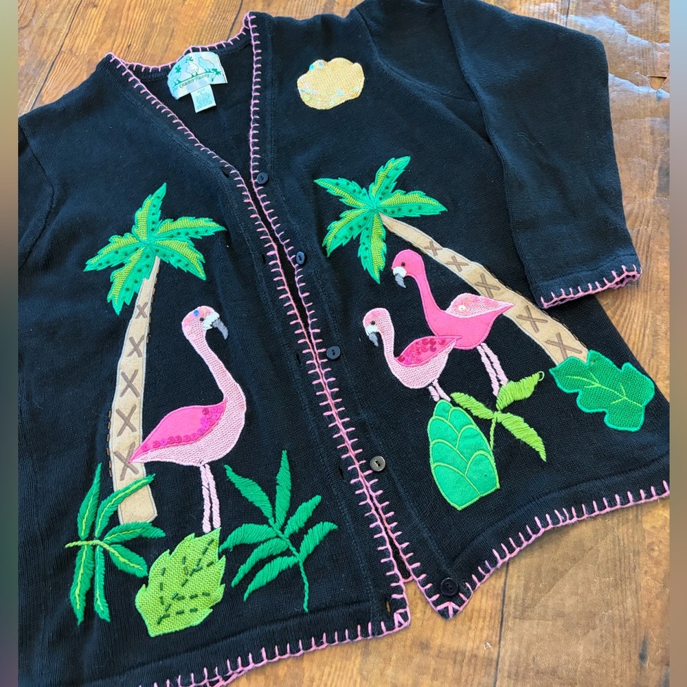 Vintage Quacker‎ Factory Flamingo Cardigan